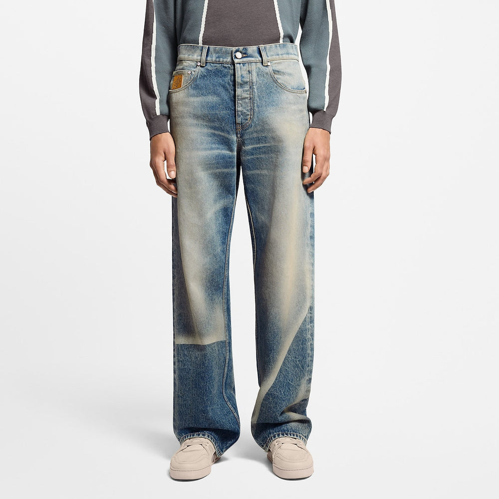 Pantalon droit effet décoloré en denim