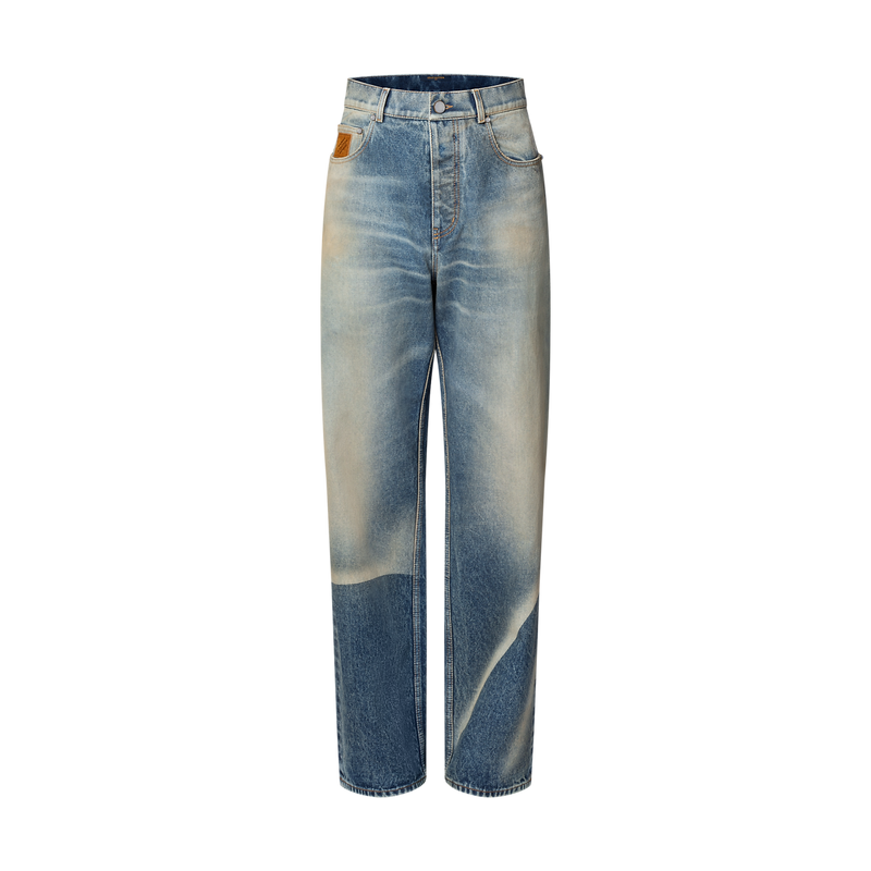Pantalon droit effet décoloré en denim